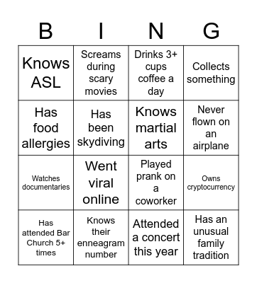The Venues Bingo Card