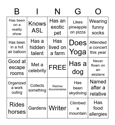 Venues Bingo Card