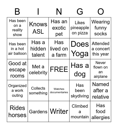 Venues Bingo Card