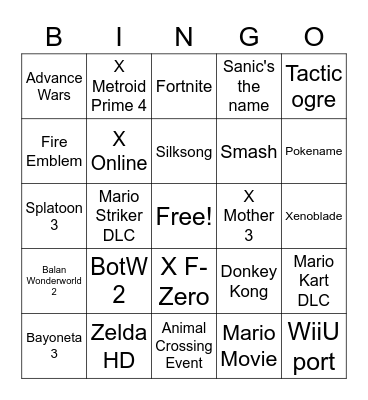 Nintendo Bingo Card