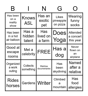 Untitled Bingo Card