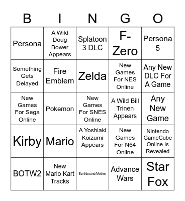 Nintendo Direct Bingo Card