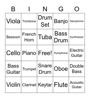 Instrument Bingo Card