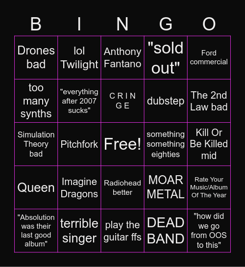 MUSE SUCKS Bingo Card