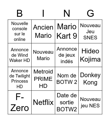 Nintendo Direct Bingo Card