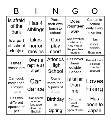 Icebreaker Bingo Card