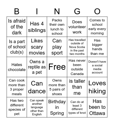 Icebreaker Bingo Card