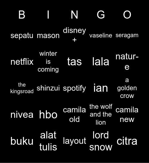 Untitled Bingo Card