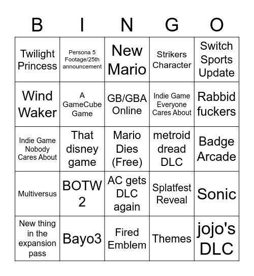 Ninnnnnnn Bingo Card