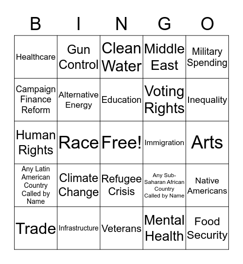 FSP Democratic Debate Bingo Final Bingo Card