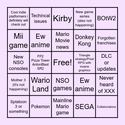 NINTENDO DIRECT 13.09.2022 Bingo Card