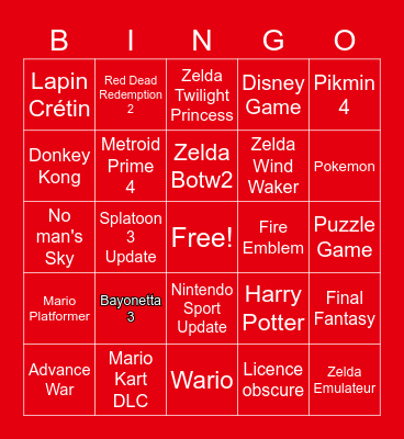 Nintendo Direct Bingo Card