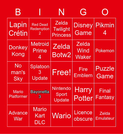 Nintendo Direct Bingo Card