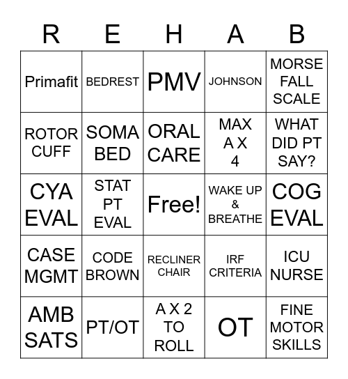 Rehab Bingo Card