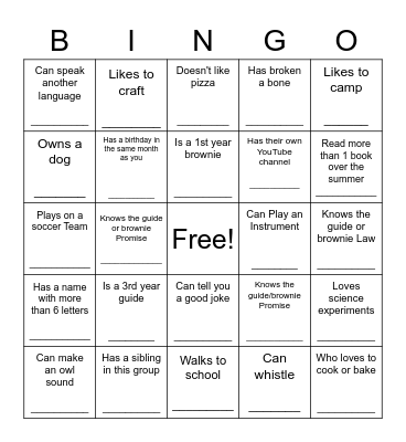 Find the Guider Who... Bingo Card