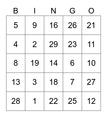Números en Español Bingo Card