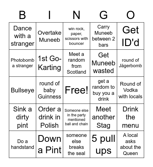 Winner gets free drinks for one day of their choosing Bingo Card