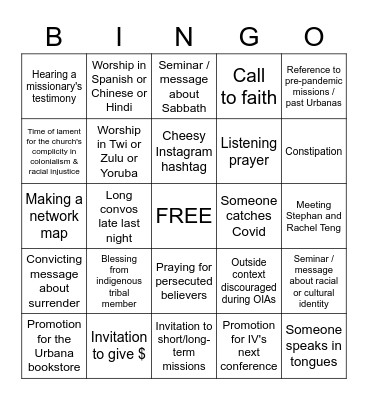 URBANA '22 BINGO Card
