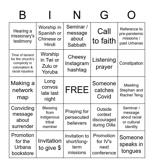 URBANA '22 BINGO Card