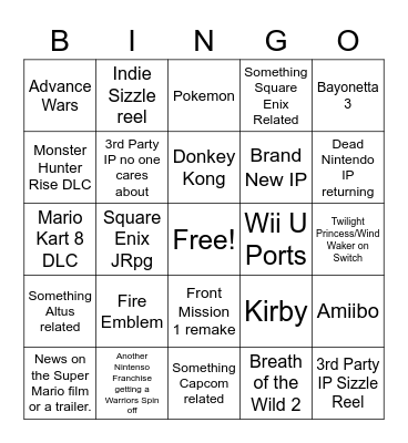 Nintendo Direct Sept Bingo Card