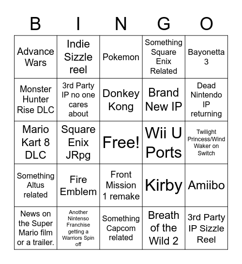 Nintendo Direct Sept Bingo Card