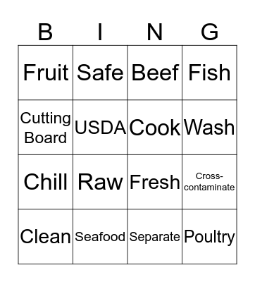 Handling and Preparing Food Bingo Card