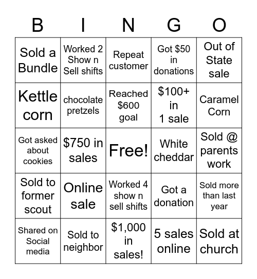 Pack 93 Popcorn Bingo Card