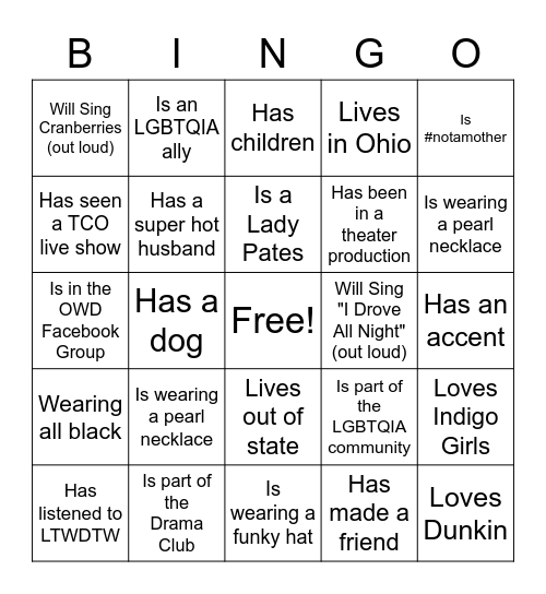 Obsessed Fest Solo Meet Up Bingo Card