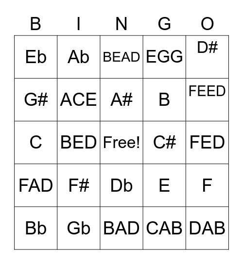 Enharmonic Tone Bingo Card