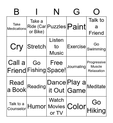 Positive Coping Skills Bingo Card