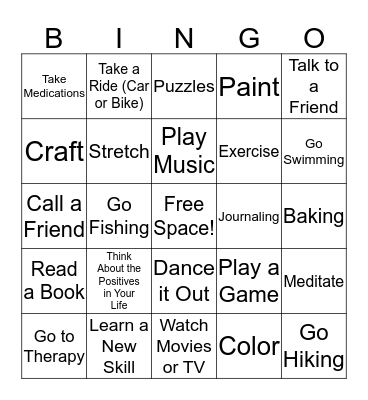 Positive Coping Skills Bingo Card