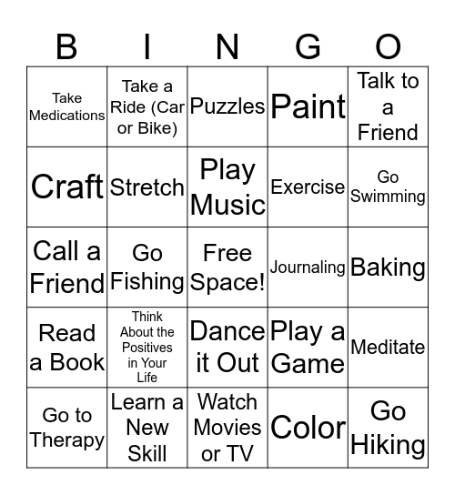 Positive Coping Skills Bingo Card