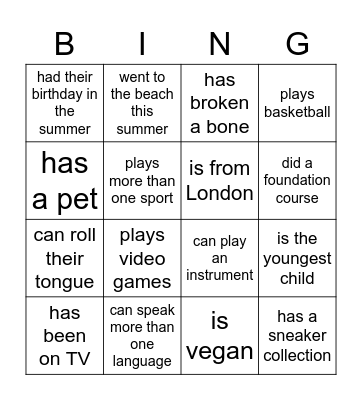 Sportswear Welcome Event Bingo Card