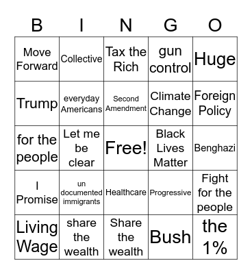 Democrat Debate Bingo Card