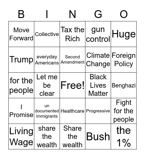 Democrat Debate Bingo Card