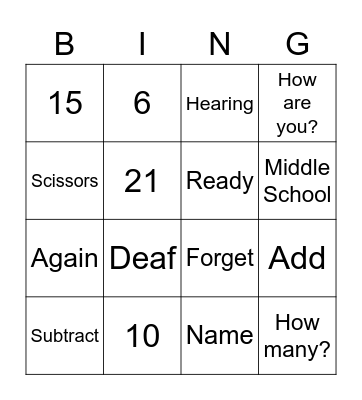 ASL I Unit 1-2 Bingo Card