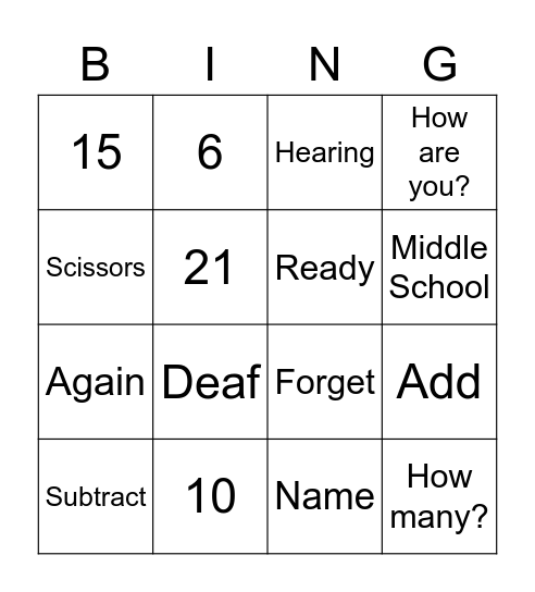 ASL I Unit 1-2 Bingo Card