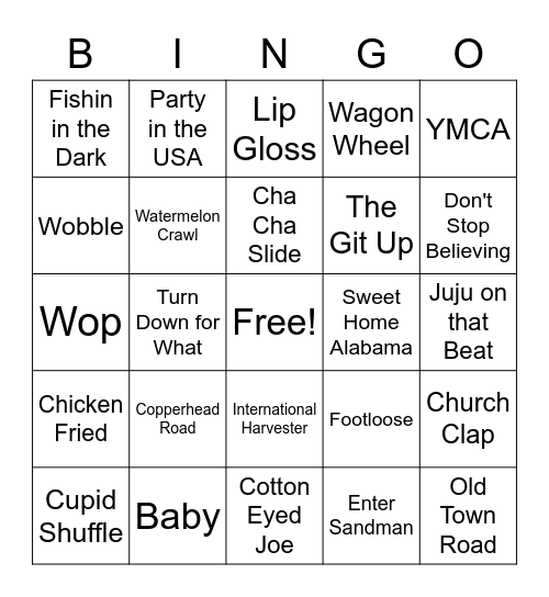 FFA Music Bingo Card