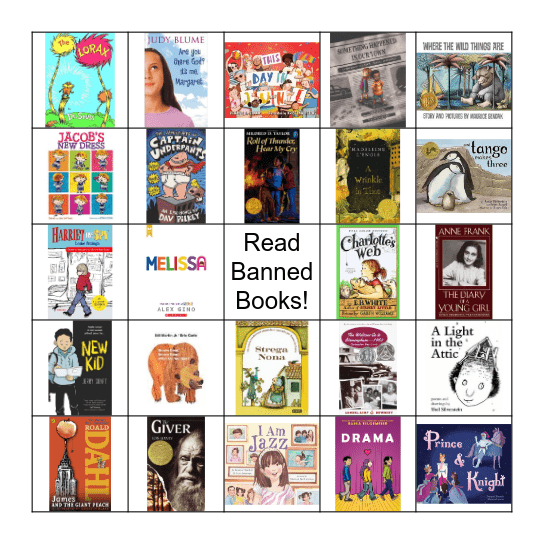 Children's Challenged/Banned Books Bingo Card