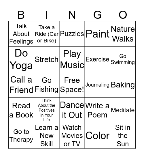 Positive Coping Skills Bingo Card