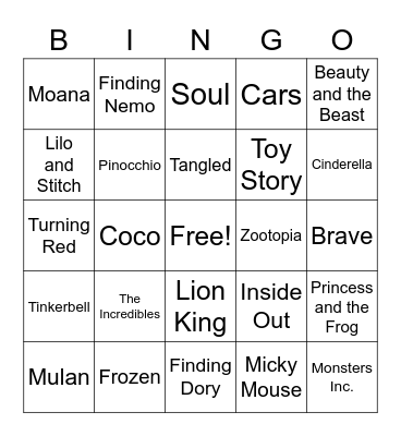 Disney Bingo Card