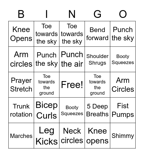 Exercise Bingo Card