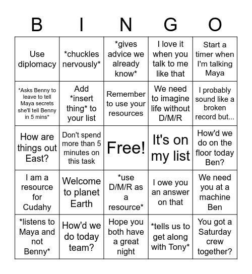 CHUCK 4PM BINGO Card