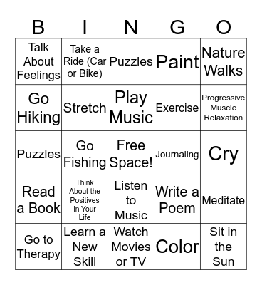 Positive Coping Skills Bingo Card