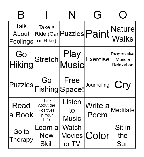 Positive Coping Skills Bingo Card