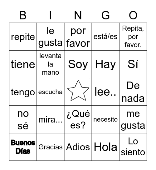 palabras y frases útiles Bingo Card