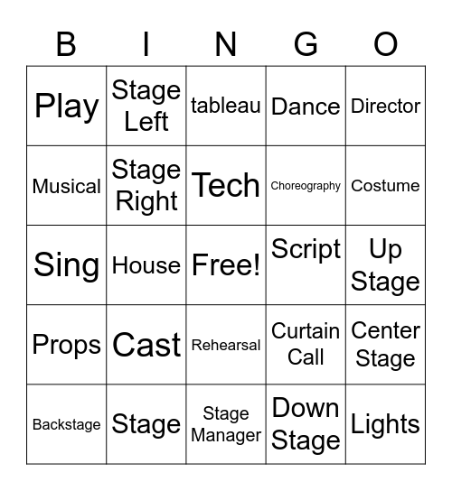 Theatre Bingo Card