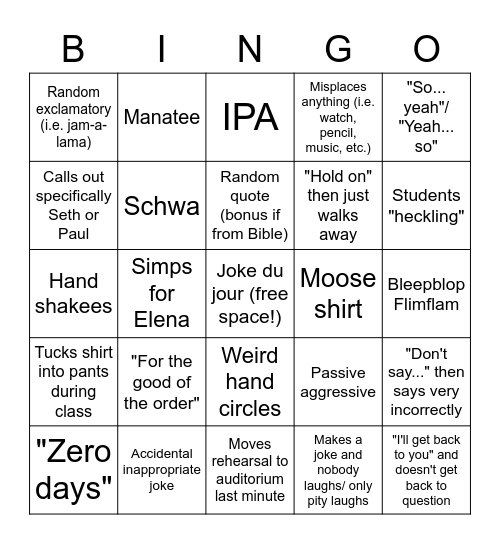 Bailey Bingo Card