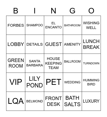 HOUSEKEEPING WEEK Bingo Card