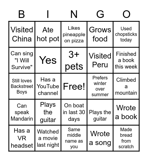 Sample Bingo Card